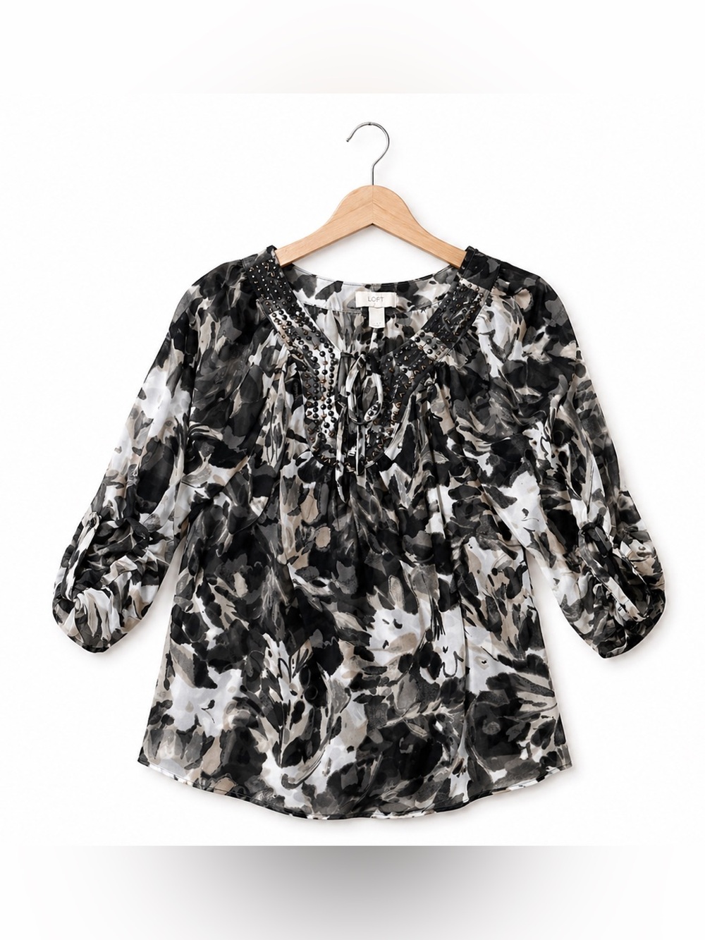 Loft multi colored blouse with beaded detail xs
